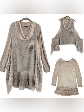 2 Piece Cherishh Italy Lagenlook Art to Wear Boho Fairy Grunge Dress & Vest Med*